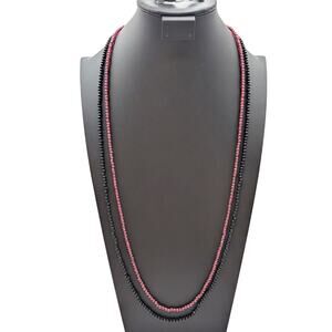 34" Garnet Bead Strand & 35" Black Stone Bead Necklaces
